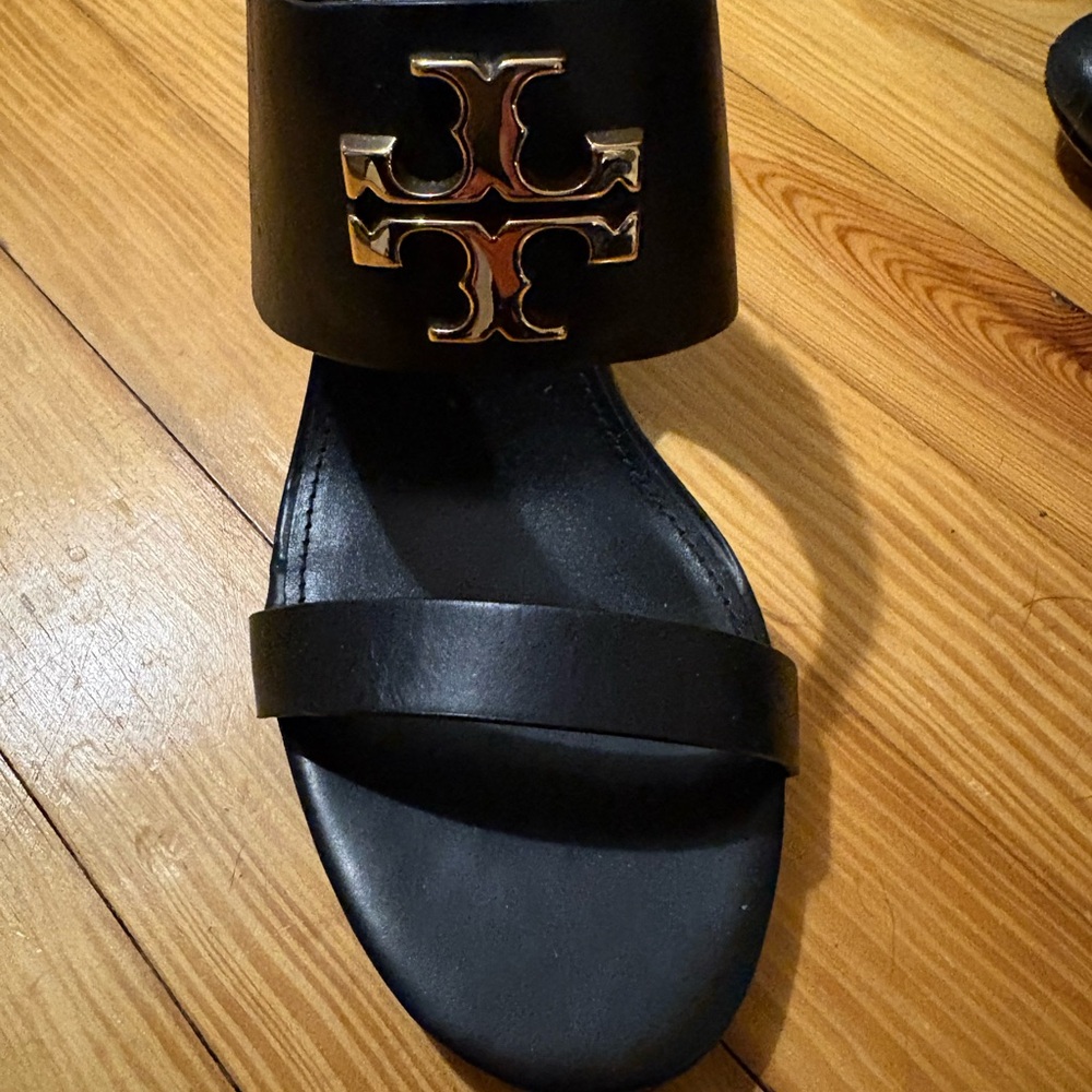 Tory Burch Black Sandals with Gold Logo